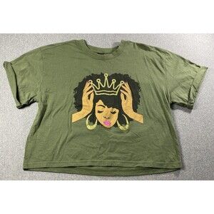 Popular Sports Black Queen Print Women T-shirt Size 2X Green